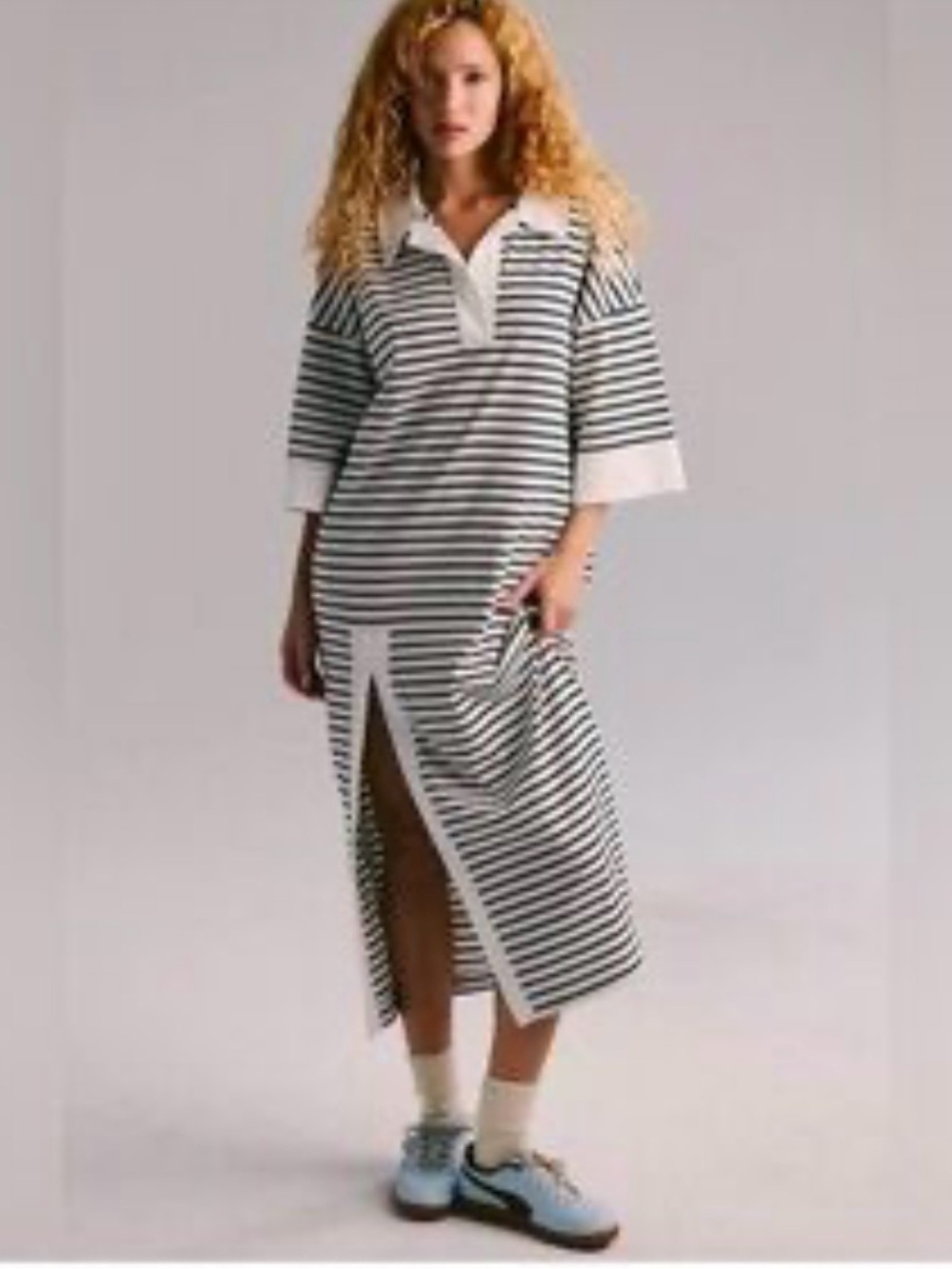 Free people-Free-est Striped Polo Midi Dress in White and Black